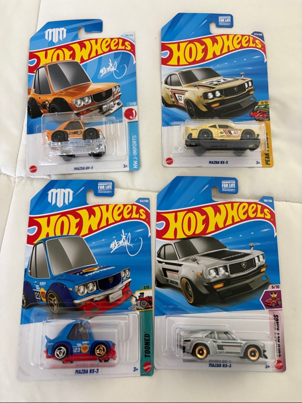 Mazda RX-3 Assorted 4 Cars - Blue, Orange, Yellow, Silver